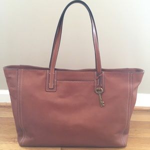 Fossil Emma Work Tote in Cognac Leather